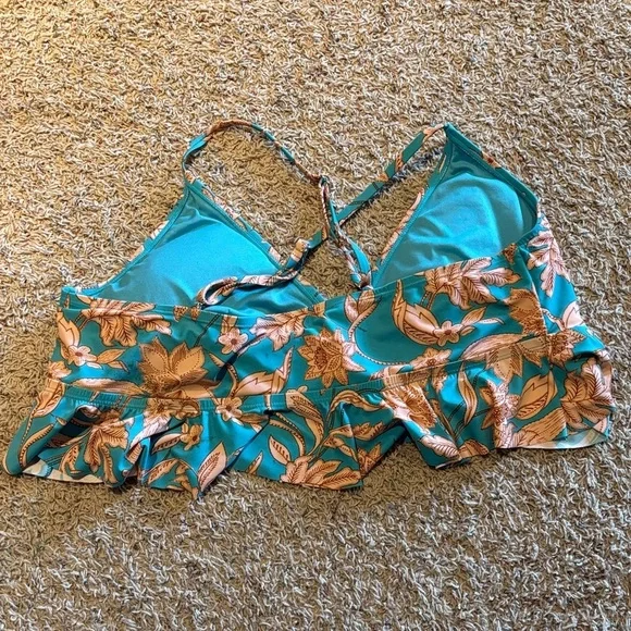 Floral Teal and Orange Tankini Swimsuit - Plus Size 2X (20W-22W)​​ - Picture 3 of 6